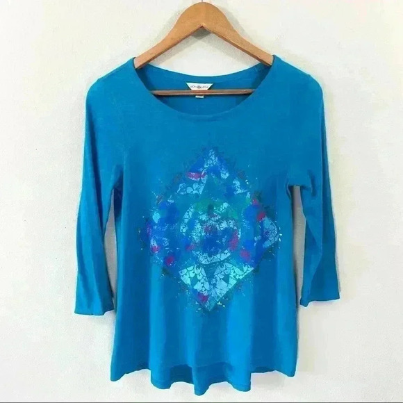 Lucky Lotus turquoise top - Picture 1 of 3